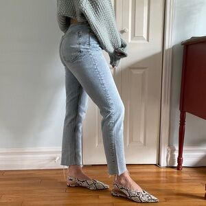 H&M Light Blue High Waist Slim Leg Frayed Jeans